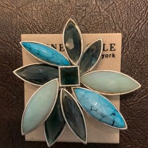 Kenneth Cole blue multi stone flower brooch